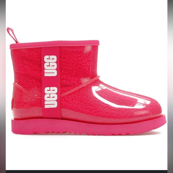 UGG Mini II Classic Clear Boot in Bright Pink Waterproof Rainboot Size 6 - Picture 1 of 10